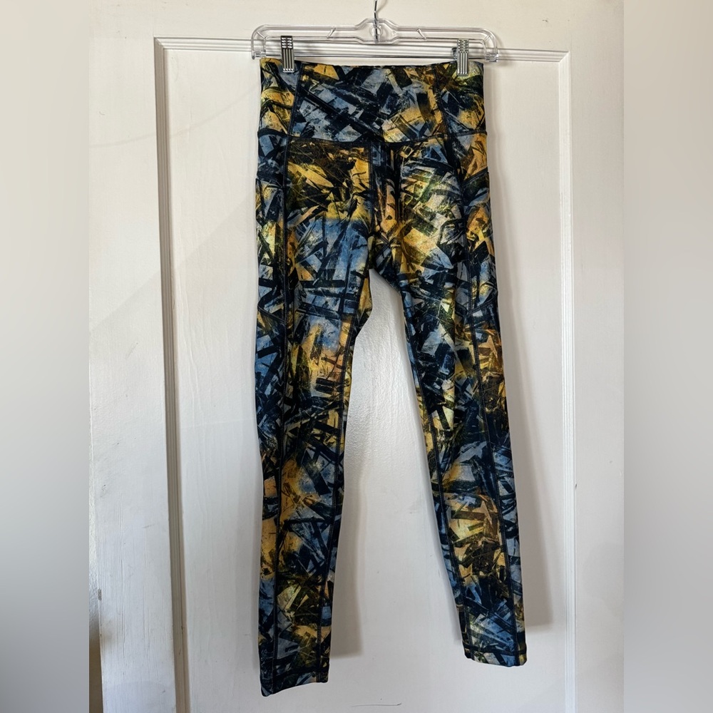 Korsa Yellow Abstract Leggings Run Workout Gym Yoga Pilates Pickleball Marathon